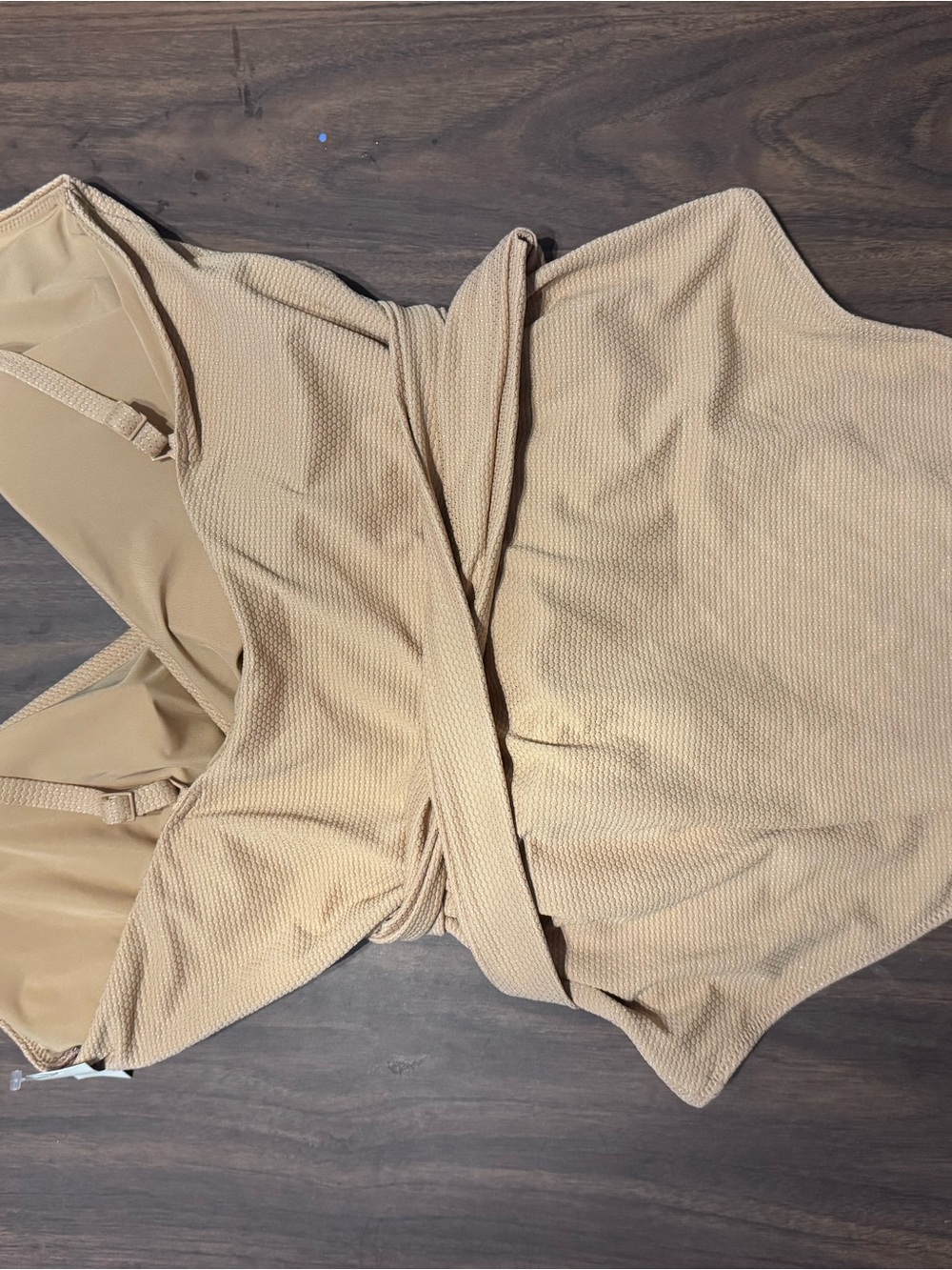 aerie One-Piece Swimsuit in Beige Tan with Waist Tie - Picture 3 of 5